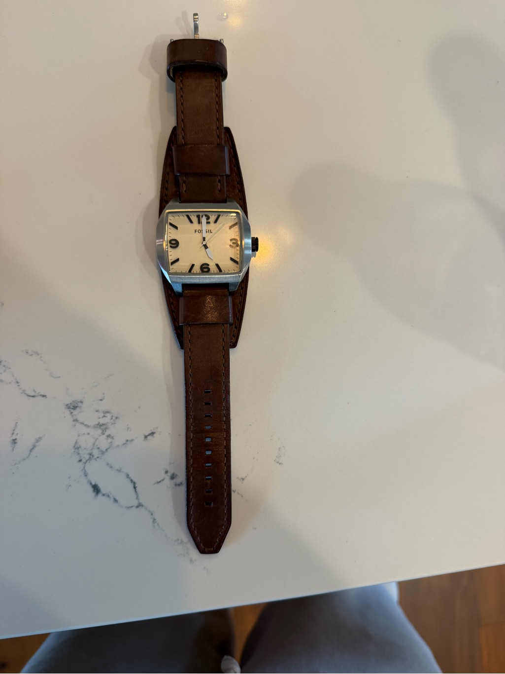 Fossil Brown Leather Strap Watch With Silver Case